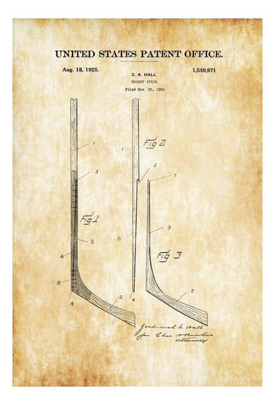 Hockey Stick Patent 1925 - Patent Print, Vintage Hockey, Hockey Art, Hockey Patent, Hockey Gift, Hockey Stick, Ice Hockey mws_apo_generated mypatentprints Parchment #MWS Options 2506270313 