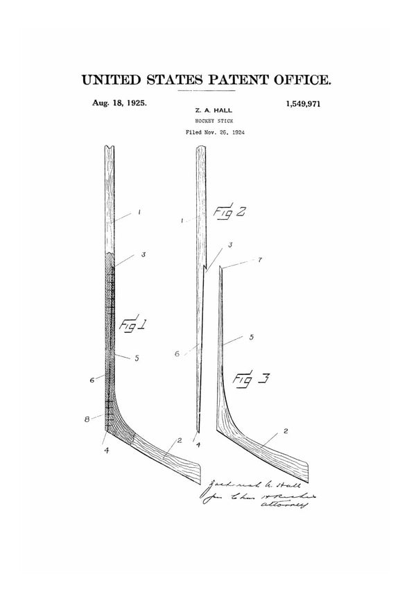 Hockey Stick Patent 1925 - Patent Print, Vintage Hockey, Hockey Art, Hockey Patent, Hockey Gift, Hockey Stick, Ice Hockey