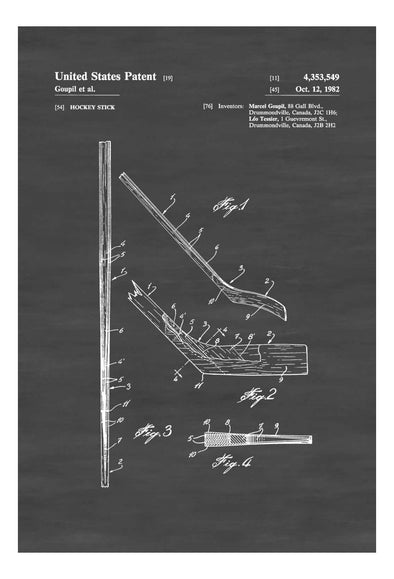 Hockey Stick Patent 1982 - Patent Print, Hockey Fan, Hockey Art, Hockey Patent, Hockey Gift, Hockey Stick, Ice Hockey mws_apo_generated mypatentprints Chalkboard #MWS Options 3429934493 