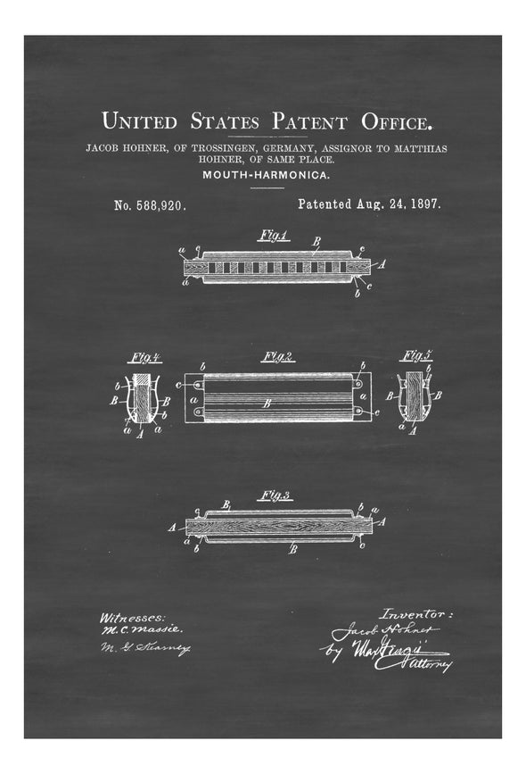 Hohner Harmonica Patent - Patent Print, Wall Decor, Music Poster, Music Art, Harmonica Instrument, Harmonica Patent, Musician Gift