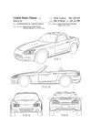 Honda S2000 Design Patent 1999 - Patent Print, Wall Decor, Automobile Decor, Automobile Art, Classic Car, Honda Car Patent