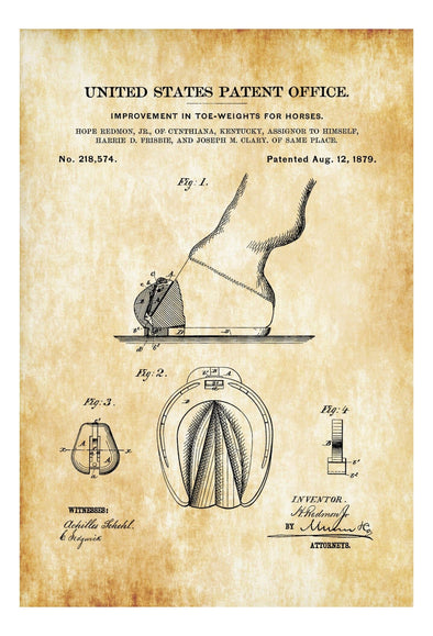 Horse Toe Weights - Patent Print, Wall Decor, Horse Art, Horse Decor, Equestrian Patent, Barn Art, Equestrian Decor, Farm Art, Horse Poster mws_apo_generated mypatentprints Parchment #MWS Options 3283790315 