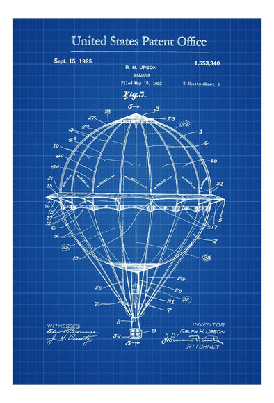 Hot Air Balloon Patent - Patent Print, Wall Decor, Balloon Patent, Nursery Decor, Hot Air Balloon Art mws_apo_generated mypatentprints Blueprint #MWS Options 3956712761 