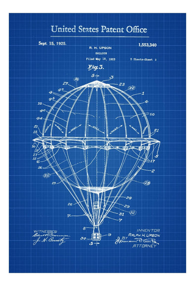 Hot Air Balloon Patent - Patent Print, Wall Decor, Balloon Patent, Nursery Decor, Hot Air Balloon Art mws_apo_generated mypatentprints Blueprint #MWS Options 3956712761 
