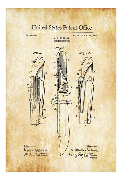Hunting Knife Patent 1903 - Patent Print, Wall Decor, Knife Patent, Hunting Decor, Hunter Gift, Folding Knife, Cabin Decor mws_apo_generated mypatentprints Parchment #MWS Options 1059693909 