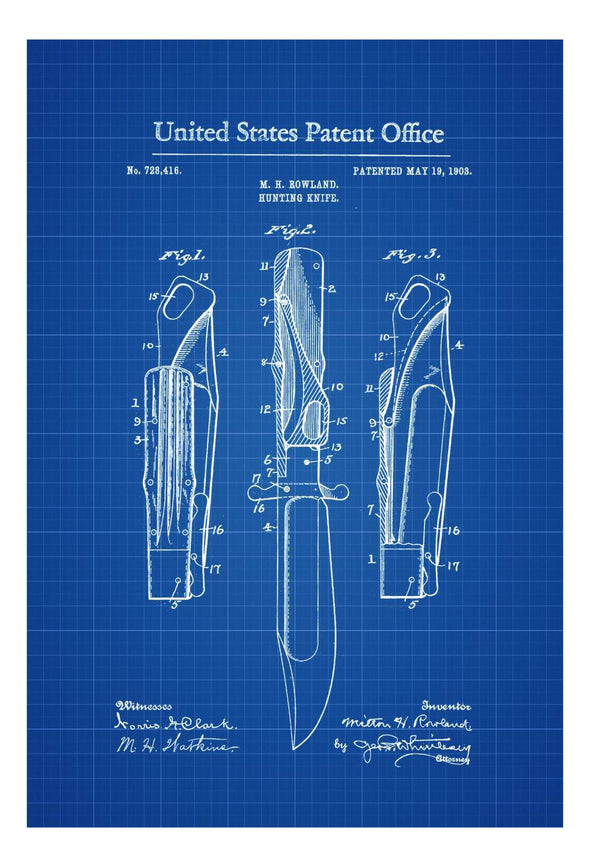 Hunting Knife Patent 1903 - Patent Print, Wall Decor, Knife Patent, Hunting Decor, Hunter Gift, Folding Knife, Cabin Decor