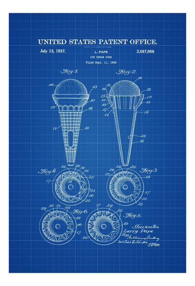 Ice Cream Cone Patent Print - Kitchen Decor, Restaurant Decor, Diner Decor, Patent Print, Wall Decor, Ice Cream Cone Poster, Dessert Poster Art Prints mypatentprints 10X15 Parchment 