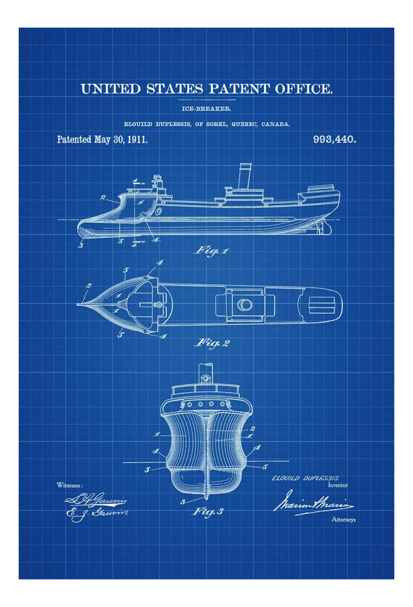 Icebreaker Patent - Patent Print, Vintage Nautical, Naval Art, Sailor Gift, Sailing Decor, Nautical Decor, Ship Decor, Boating Decor Art Prints mypatentprints 5X7 Blueprint 