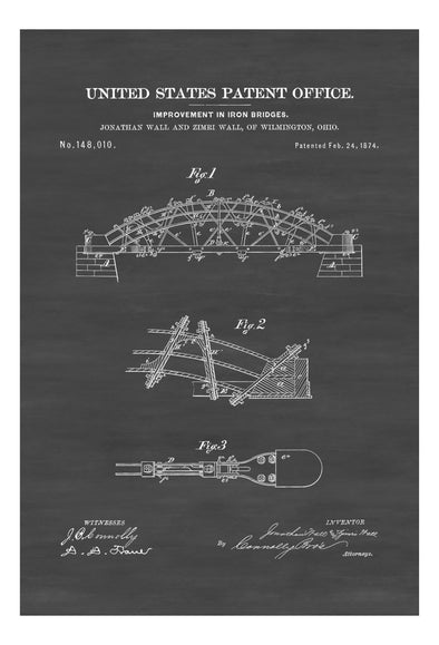 Iron Bridge Patent 1874 - Patent Print, Office Decor, Industrial Decor, Tool Art, Bridge Patent, Engineer Gift, Architect Gift, Design Art mws_apo_generated mypatentprints Chalkboard #MWS Options 3351029144 