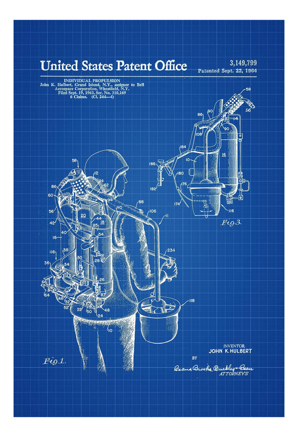 Jet Pack Patent Print 1964 - Vintage Rocket Belt, Jet Pack Blueprint, Rocket Pack Art, Pilot Gift, Aircraft Decor, Aviation Poster Art Prints mypatentprints 