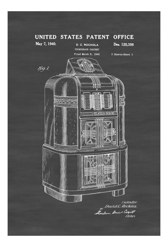 Jukebox Patent - Patent Print, Wall Decor, Jukebox Poster, Vintage Jukebox, Jukebox Blueprint, Music Decor, Music Room Decor,  Rock-Ola