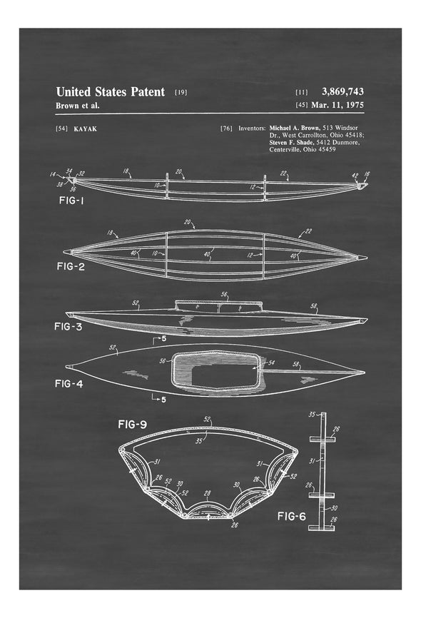 Kayak Patent Print - Boat Decor Print, Kayak Poster, Kayak Blueprint, Naval Art, Nautical Decor Art Prints mypatentprints 