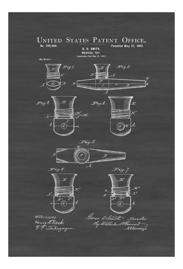 Kazoo Patent 1902 - Patent Print, Wall Decor, Music Poster, Music Art, Music Room Decor, Kazoo Poster, Band Director Gift, Jug Band Art Prints mypatentprints 10X15 Parchment 