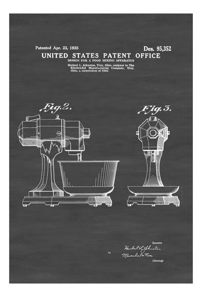 KitchenAid Food Mixer Patent - Kitchen Decor, Restaurant Decor, Bar Decor, Patent Print, Wall Decor, Mixer Patent, Food Mixer mws_apo_generated mypatentprints Blueprint #MWS Options 1424075302 