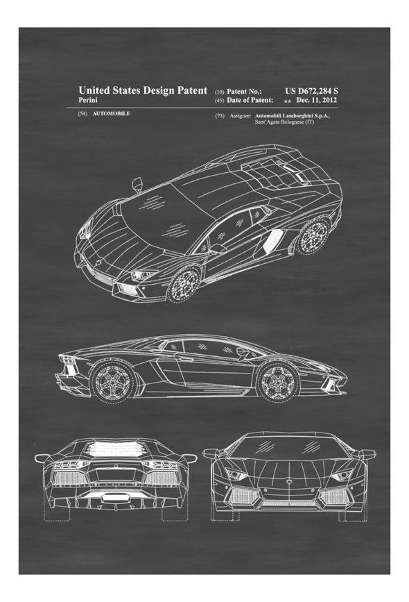 Lamborghini Patent - Patent Print, Wall Decor, Automobile Decor, Automobile Art, Lamborghini Aventador Patent, Lamborghini Blueprint
