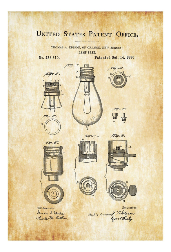 Lamp Base Patent Print - Decor, Kitchen Decor, Restaurant Decor, Patent Print, Wall Decor, Office Decor, Electrician Gift, Light Bulb mws_apo_generated mypatentprints Blueprint #MWS Options 1354738211 