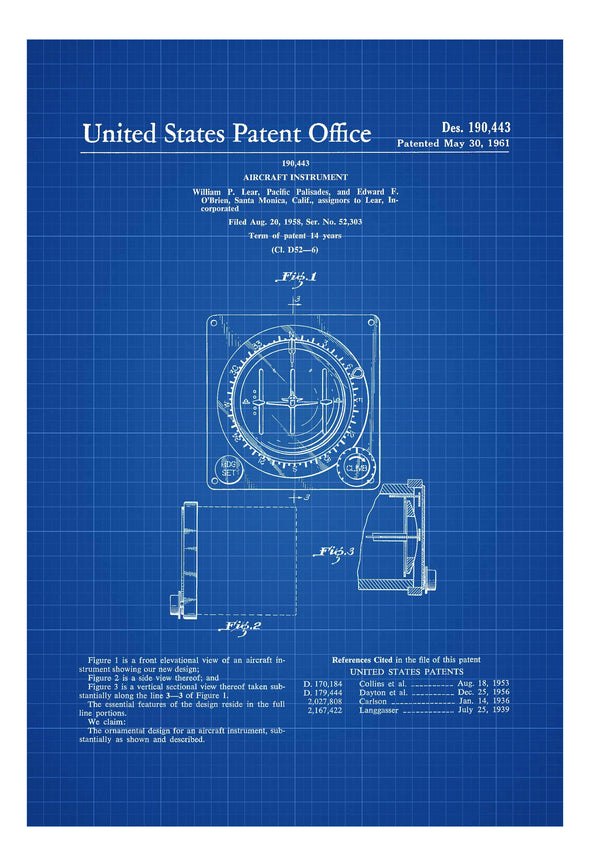 Lear Aircraft Instrument Patent - Airplane Instrument, Airplane Art, Pilot Gift, Flight Instrument, Aircraft Decor, Airplane Poster, LearJet