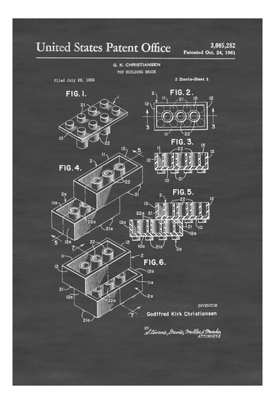 Lego Brick Patent - Patent Print, Wall Decor, Lego Building Block, Lego Poster Art Prints mypatentprints 10X15 Parchment 