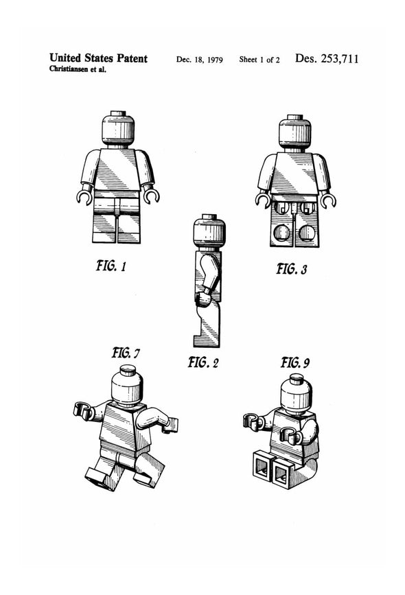 Lego Toy Figure Patent - Patent Print, Wall Decor, Lego Figure, Lego Poster, Lego Man. Lego Figure