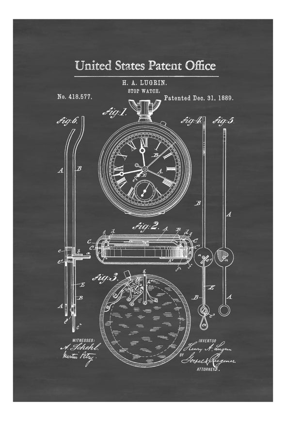 Lemania Stop Watch Patent 1889 - Patent Print, Watch Art, Stopwatch, Clock Patent, Pocket Watch, Swimmer Gift, Coach Gift, Gift for Runner