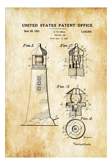 Lighthouse Patent Print - Beach House Decor, Wall Decor, Patent Print, Wall Decor, Lighthouse Decor, Seaside Decor, Lamp Patent, Home Decor