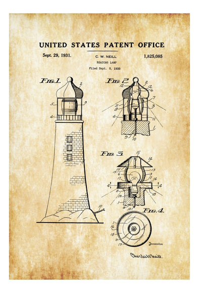Lighthouse Patent Print - Beach House Decor, Wall Decor, Patent Print, Wall Decor, Lighthouse Decor, Seaside Decor, Lamp Patent, Home Decor mws_apo_generated mypatentprints White #MWS Options 2741478506 