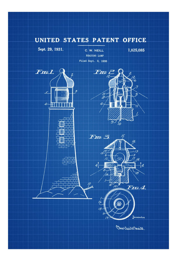 Lighthouse Patent Print - Beach House Decor, Wall Decor, Patent Print, Wall Decor, Lighthouse Decor, Seaside Decor, Lamp Patent, Home Decor