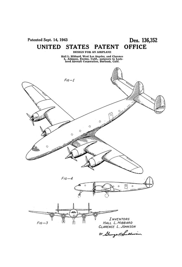 Lockheed Constellation Airplane Patent - Vintage Airplane, Airplane Blueprint, Airplane Art, Pilot Gift,  Aircraft Decor, Airplane Poster,