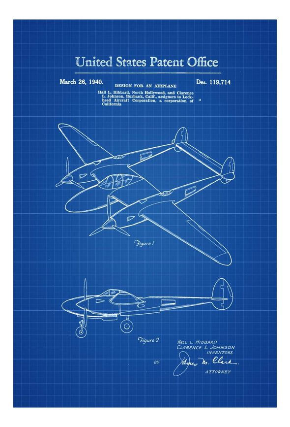 Lockheed P-38 Lightning Airplane Patent - Vintage Airplane, Airplane Blueprint, Airplane Art, Pilot Gift,  Aircraft Decor, Airplane Poster,
