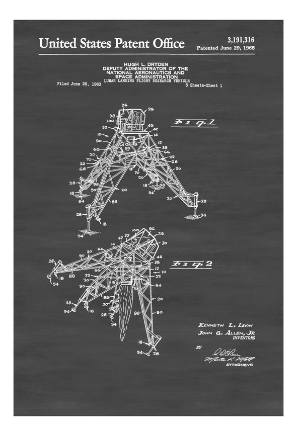Lunar Landing Vehicle Patent - Space Art, Space Poster, Space Program, Aviation Art, Blueprint, Pilot Gift, Aircraft Decor, Rocket, Diagrams