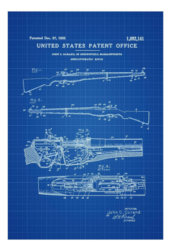 M1 Garand Rifle Patent 1932 - Patent Print, Wall Decor, Gun Art, Firearm Art, M1 Rifle, Military Art, Garand Patent mws_apo_generated mypatentprints Parchment #MWS Options 4061963582 