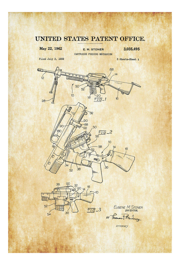 Machine Gun Patent 1962 - Patent Print, Gun Art, Firearm Art, Western Art, Gun Patent, Firearm Patent, Law Enforcement Gift, Cartridge Belt Art Prints mypatentprints 10X15 Parchment 
