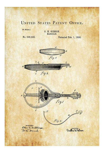 Mandolin Patent Print 1898 - Music Poster, Music Art, Musical Instrument Patent, Vintage Music, Bluegrass, Folk Music, Mandolin Poster Art Prints mypatentprints 10X15 Parchment 