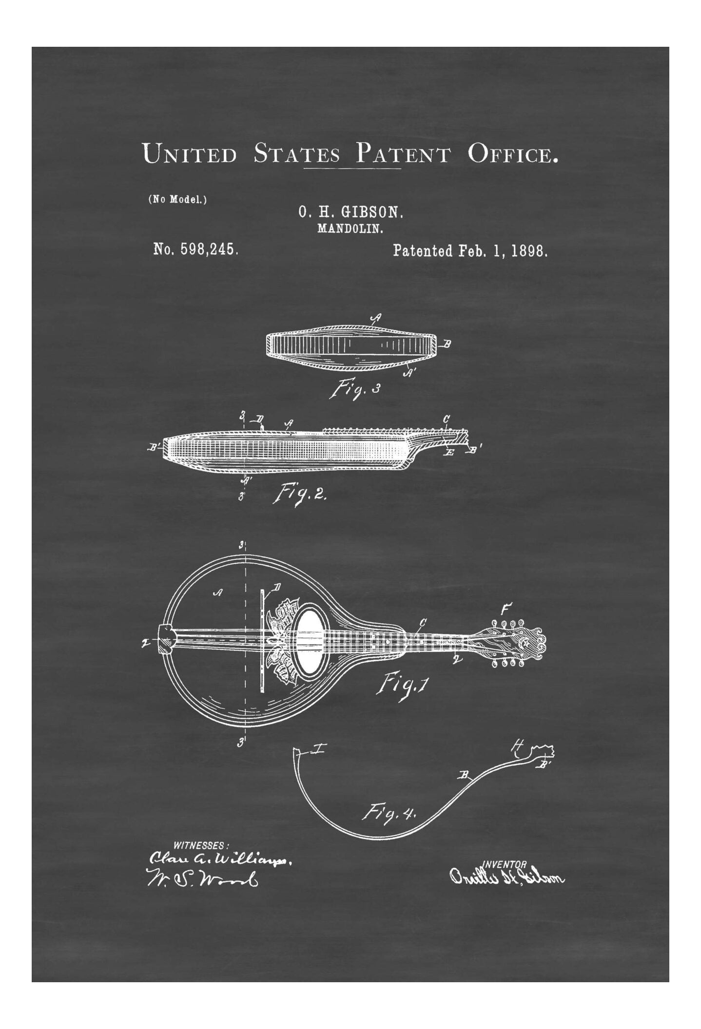 Mandolin Inventor Mandolin Patent Print 1898 - Music Poster, Music Art, Musical Instrume ...