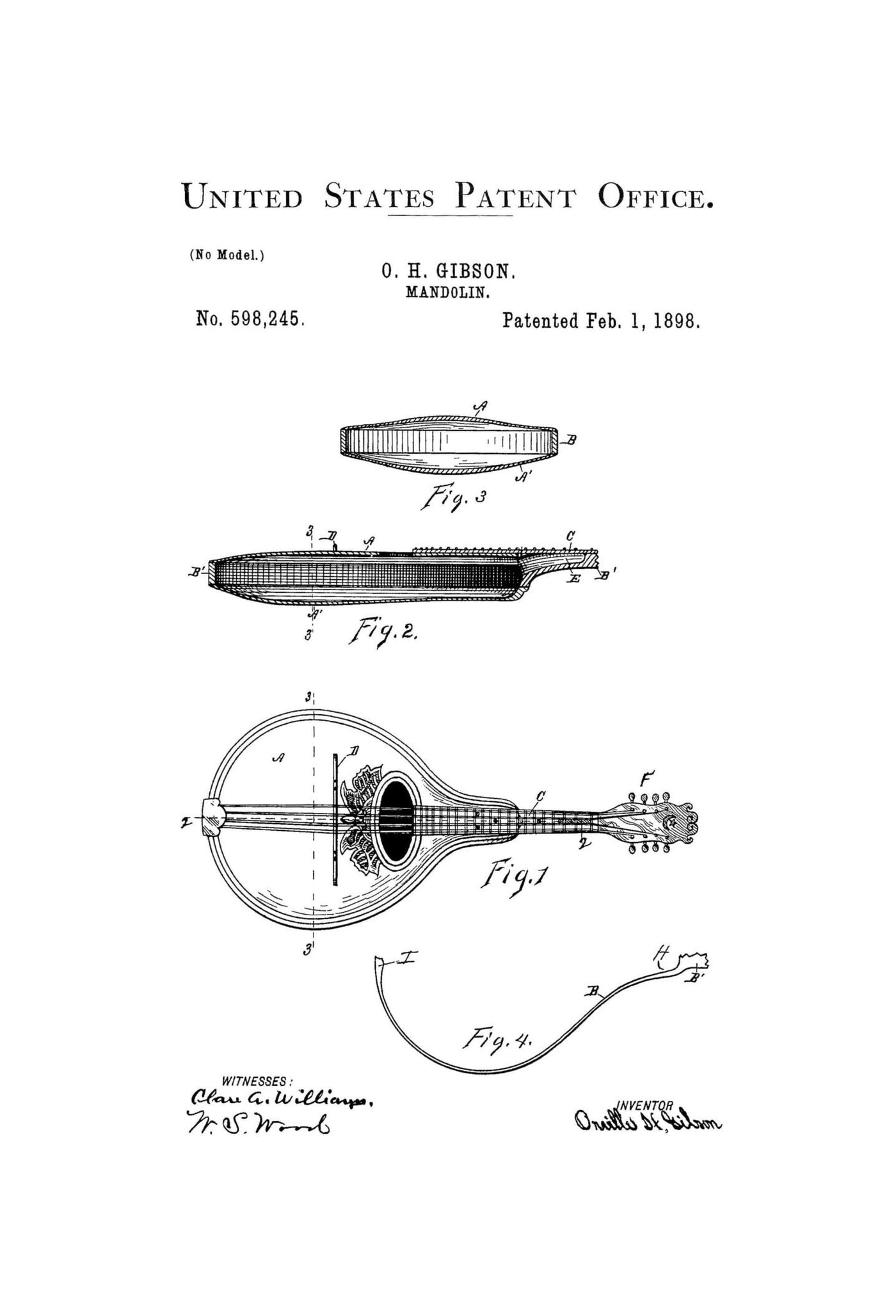 Mandolin Inventor Mandolin Patent Print 1898 - Music Poster, Music Art, Musical Instrume ...