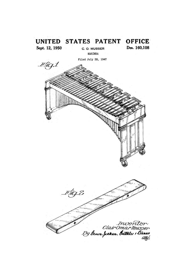 Marimba Patent - Patent Print, Wall Decor, Music Poster, Music Art, Music Poster, Band Director,Musician Gift, Music Room Decor,