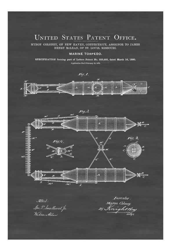 Marine Torpedo Patent 1880 - Patent Print, Military Art, World War 1, WW1, Navy, Military Gift, Weapon Patent, Military Patent Art Prints mypatentprints 