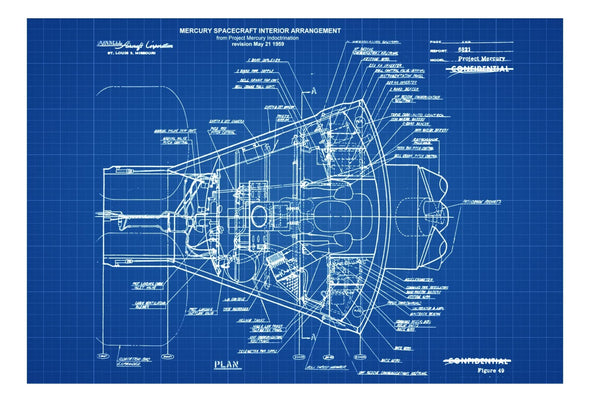 Mercury Spacecraft Blueprint - Space Art, Aviation Art, Blueprint, Pilot Gift, Aircraft Decor, Space Poster, Space Program, Rockets, Diagram mws_apo_generated mypatentprints White #MWS Options 911254464 
