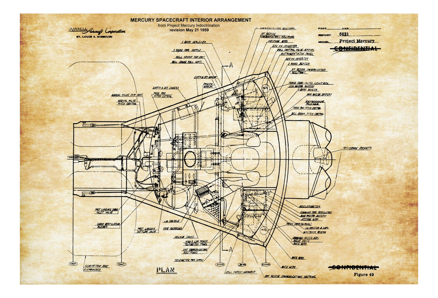 Project Mercury Capsule Cutaway Drawing – 8x10 Inch NASA Photo Print (AA-243)