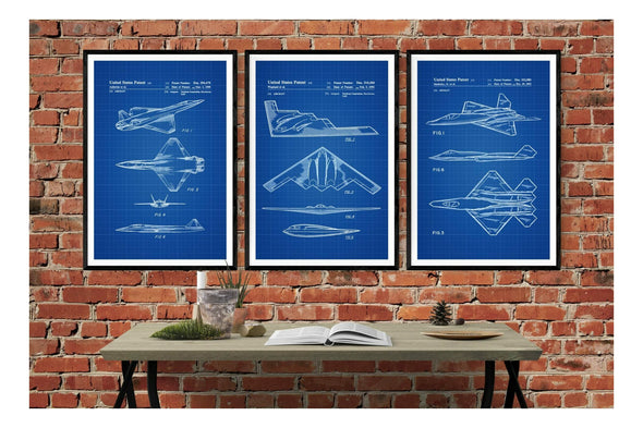 Military Airplane Patent Collection of 3 Patent Prints - Airplane Blueprint, Aviation Art Decor, Airplane Art, Pilot Gift, , Airplane Poster Art Prints mypatentprints 10X15 Parchment 