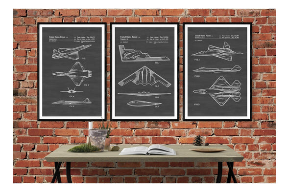 Military Airplane Patent Collection of 3 Patent Prints - Airplane Blueprint, Aviation Art Decor, Airplane Art, Pilot Gift, , Airplane Poster Art Prints mypatentprints 