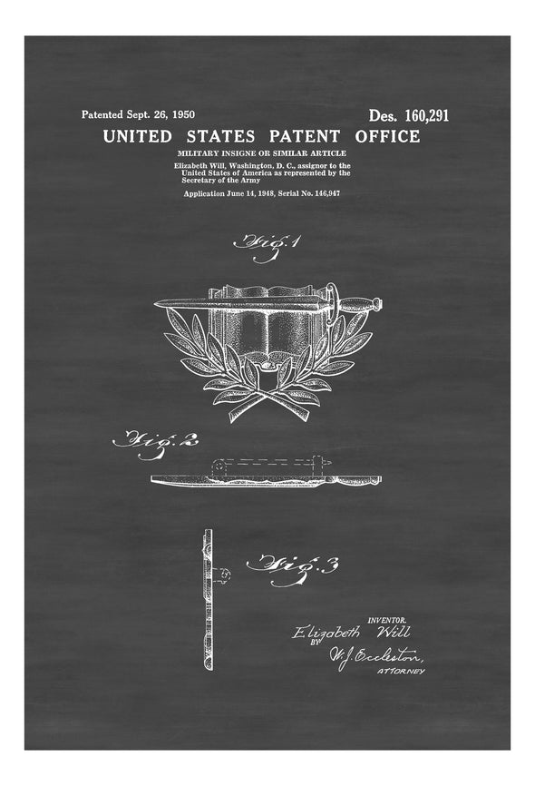 Military Army Insigne Patent - Patent Print, Wall Decor, Military Decor, Military Insigne, Army Gift, Military Gift, Military Medal Art Prints mypatentprints 