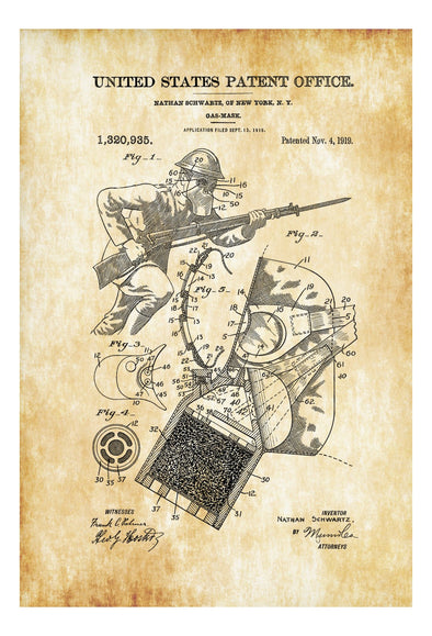 Military Gas Mask Patent - Patent Print, Wall Decor, Military Decor, Mask Decor, Steampunk Decor, Gas Mask Blueprint
