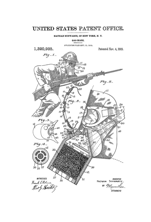 Military Gas Mask Patent - Patent Print, Wall Decor, Military Decor, Mask Decor, Steampunk Decor, Gas Mask Blueprint
