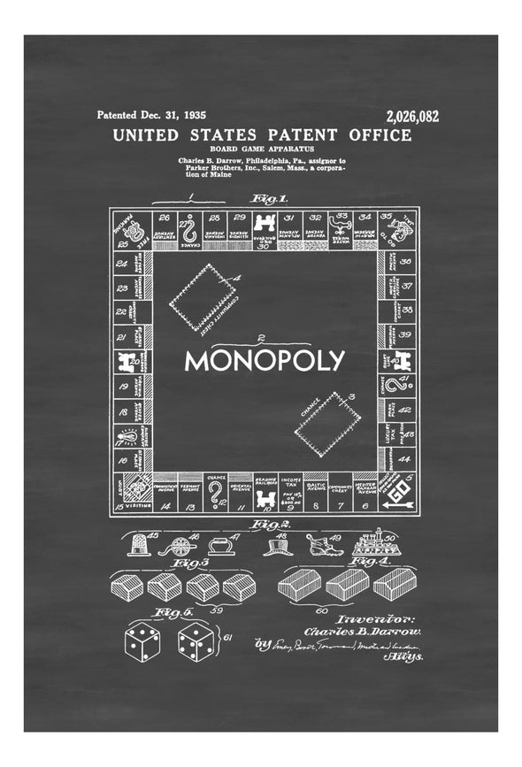 Monopoly Game Patent - Patent Print, Wall Decor, Monopoly Patent, Board Game Art, Board Game Patent, mws_apo_generated mypatentprints Blueprint #MWS Options 3875382579 