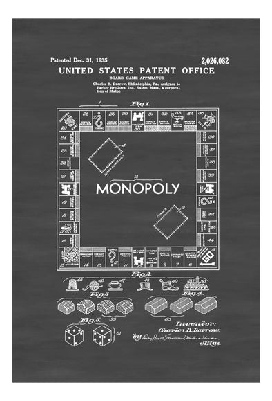 Monopoly Game Patent - Patent Print, Wall Decor, Monopoly Patent, Board Game Art, Board Game Patent, mws_apo_generated mypatentprints Chalkboard #MWS Options 3009194575 