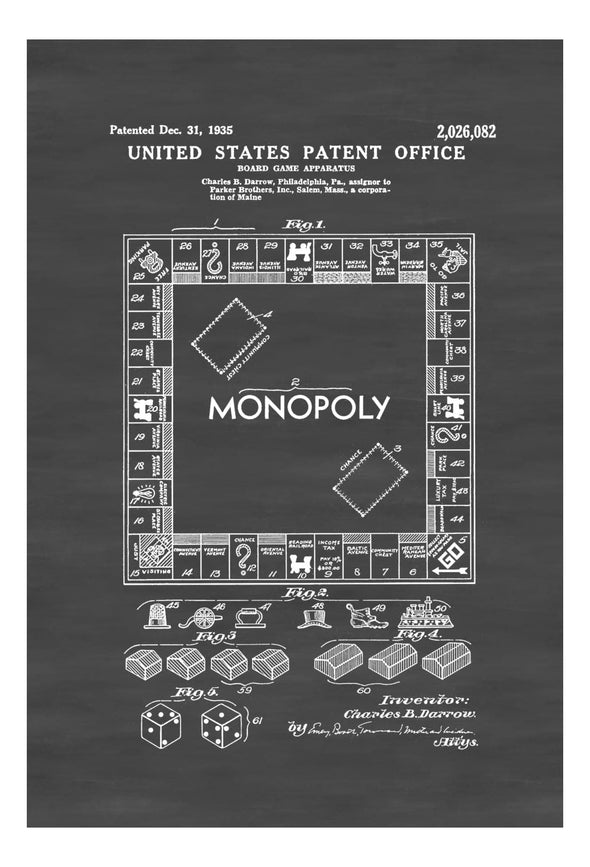 Monopoly Game Patent - Patent Print, Wall Decor, Monopoly Patent, Board Game Art, Board Game Patent, mws_apo_generated mypatentprints Chalkboard #MWS Options 3009194575 