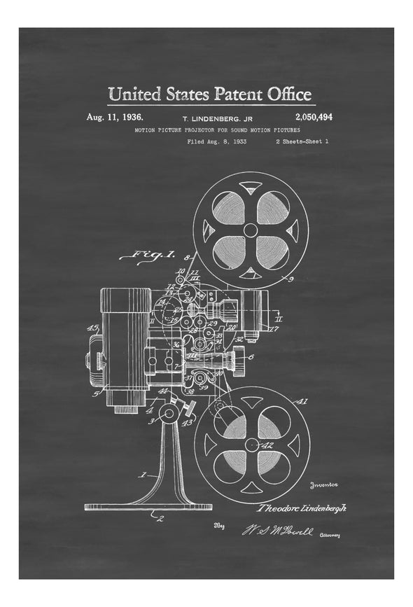 Movie Projector Patent 1936 - Patent Print, Movie Poster, Projector Patent, Home Theater Decor, Movie Buff Gift, Film Projector