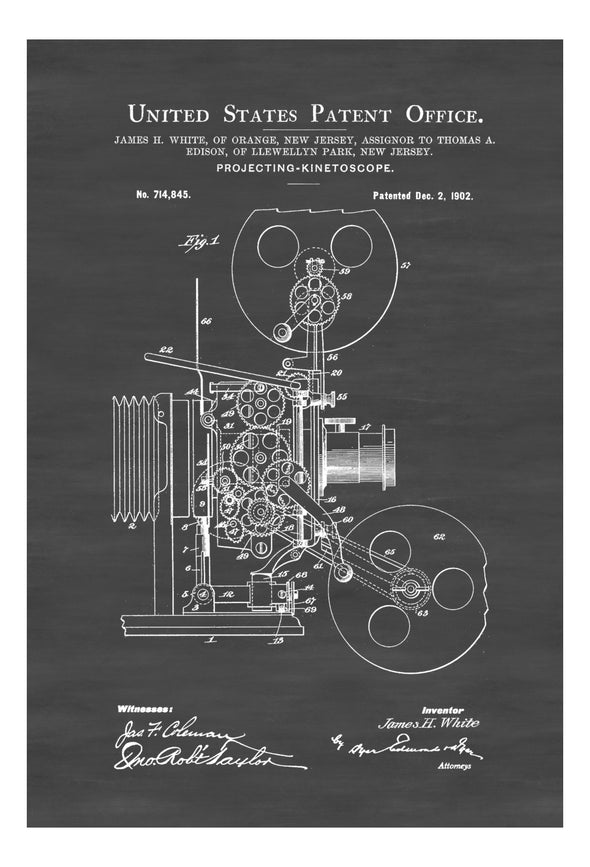 Movie Projector Patent - Patent Print, Wall Decor, Movie Poster, Projector Patent, Home Theater Decor, Movie Buff Gift, Film Projector