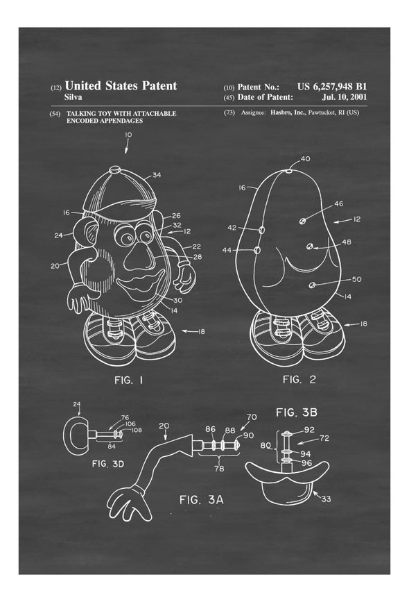 Mr. Potato Head  Patent - Patent Print, Wall Decor, Toy Figure, Toy Poster, Toy Patent, Kids Room Decor, Nursery Decor, Toy Story